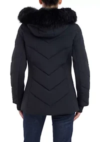 Women's Puffer Coat with Fur Hood