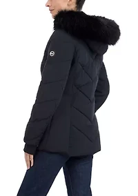 Women's Puffer Coat with Fur Hood