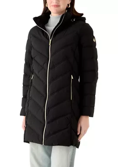 Women's 3/4 Length Puffer Jacket with Hood
