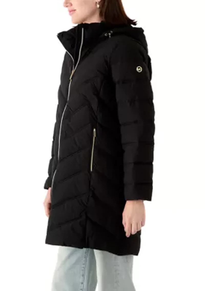 Women's 3/4 Length Puffer Jacket with Hood