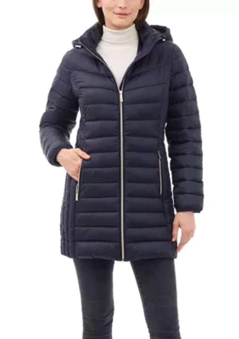 Women’s Packable 3/4 Zip-up Puffer With Hood