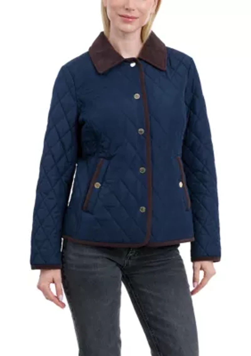 Women's Quilted Barn Jacket with Corduroy