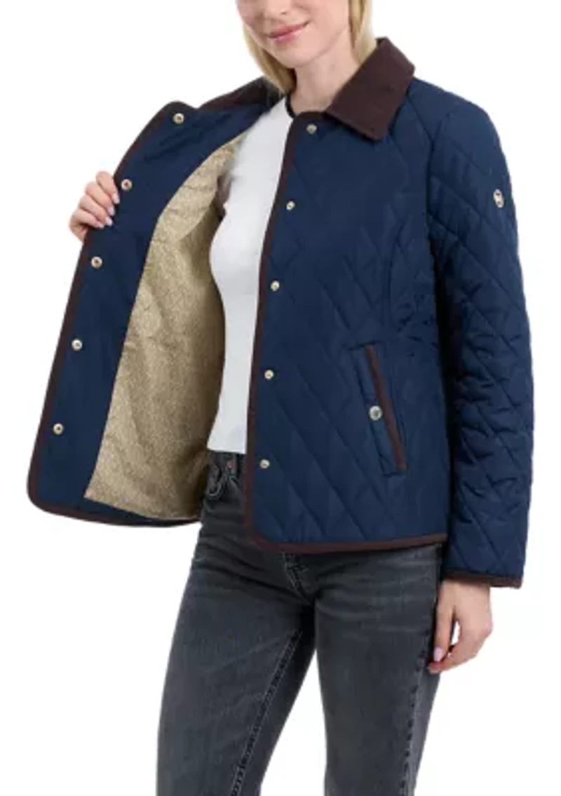 Women's Quilted Barn Jacket with Corduroy