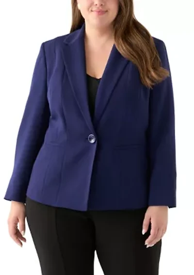 Plus Seamed One Button Blazer