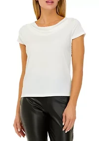 Petite U Neck Solid Crepe Blouse