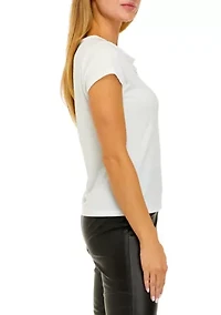 Petite U Neck Solid Crepe Blouse