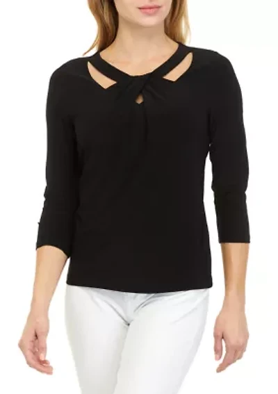 Three-Quarter Sleeve Twist Neck Top