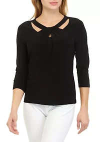 Three-Quarter Sleeve Twist Neck Top