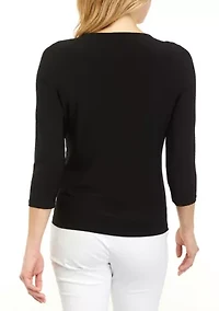 Three-Quarter Sleeve Twist Neck Top