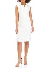 Petite Stretch Crepe Split Neck Sheath Dress