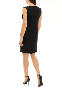 Petite Stretch Crepe Split Neck Sheath Dress