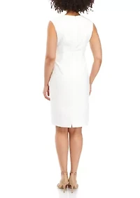 Petite Stretch Crepe Split Neck Sheath Dress