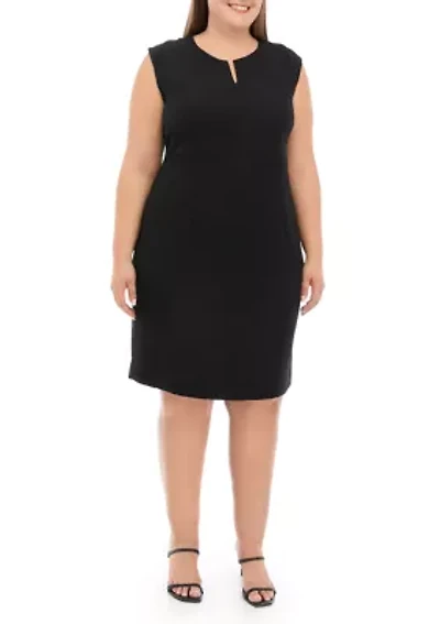 Plus Stretch Crepe Split Neck Sheath Dress