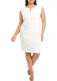 Plus Stretch Crepe Split Neck Sheath Dress