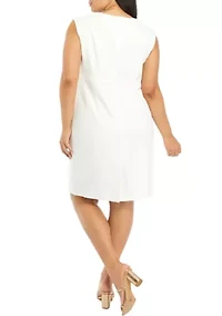 Plus Stretch Crepe Split Neck Sheath Dress