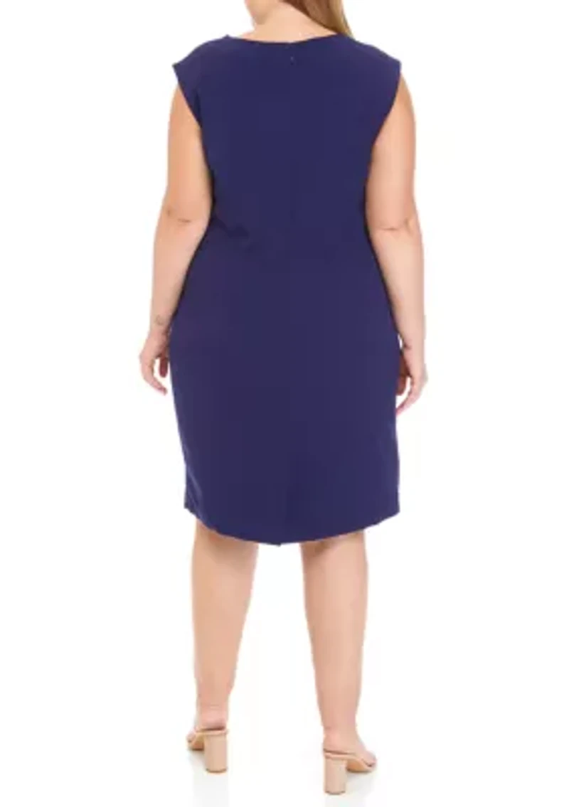 Plus Stretch Crepe Split Neck Sheath Dress