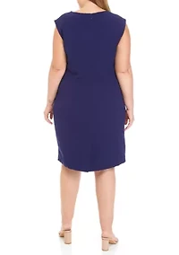 Plus Stretch Crepe Split Neck Sheath Dress