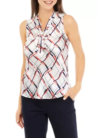 Petite Sleeveless Tie Front Blouse