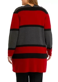 Plus Long Sleeve Striped Cardigan