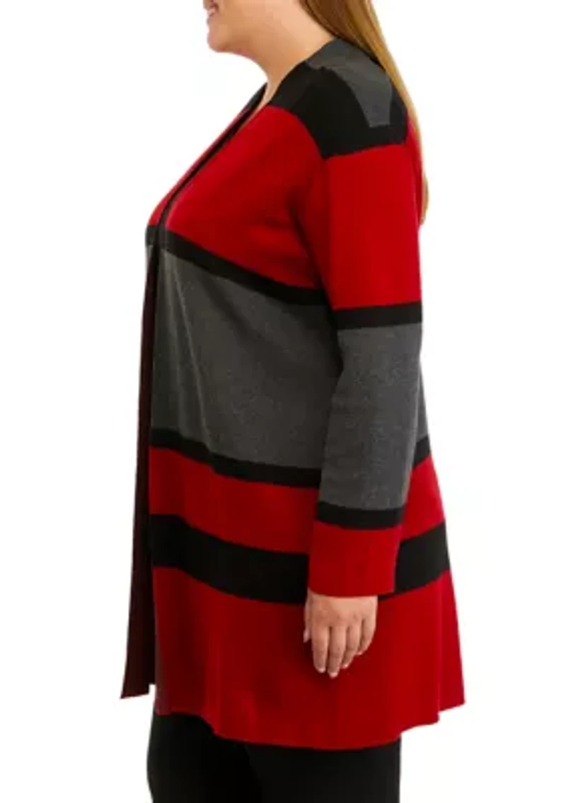 Plus Long Sleeve Striped Cardigan