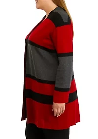 Plus Long Sleeve Striped Cardigan