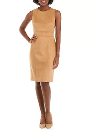 Petite Seam Waist Scuba Suede Sheath Dress