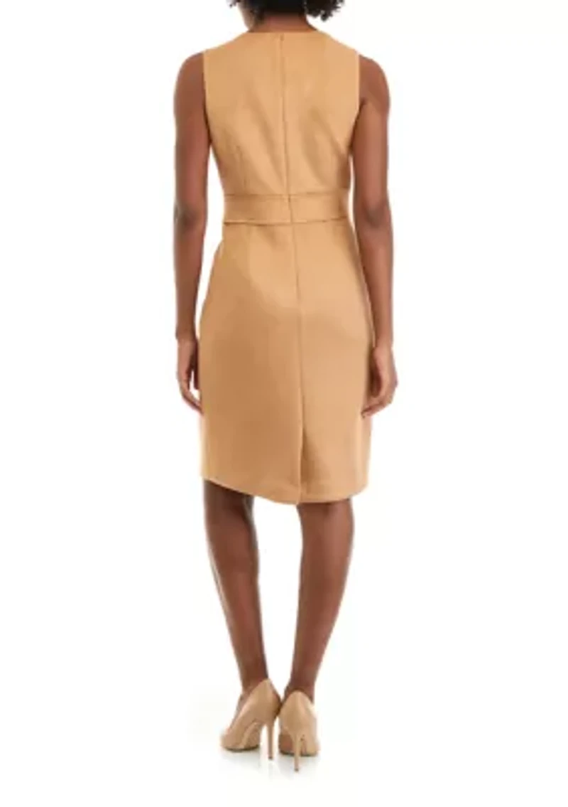 Petite Seam Waist Scuba Suede Sheath Dress