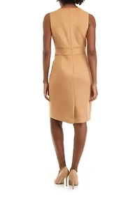 Petite Seam Waist Scuba Suede Sheath Dress