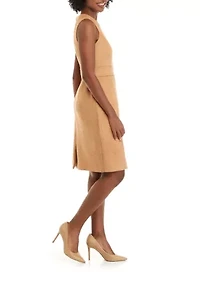 Petite Seam Waist Scuba Suede Sheath Dress