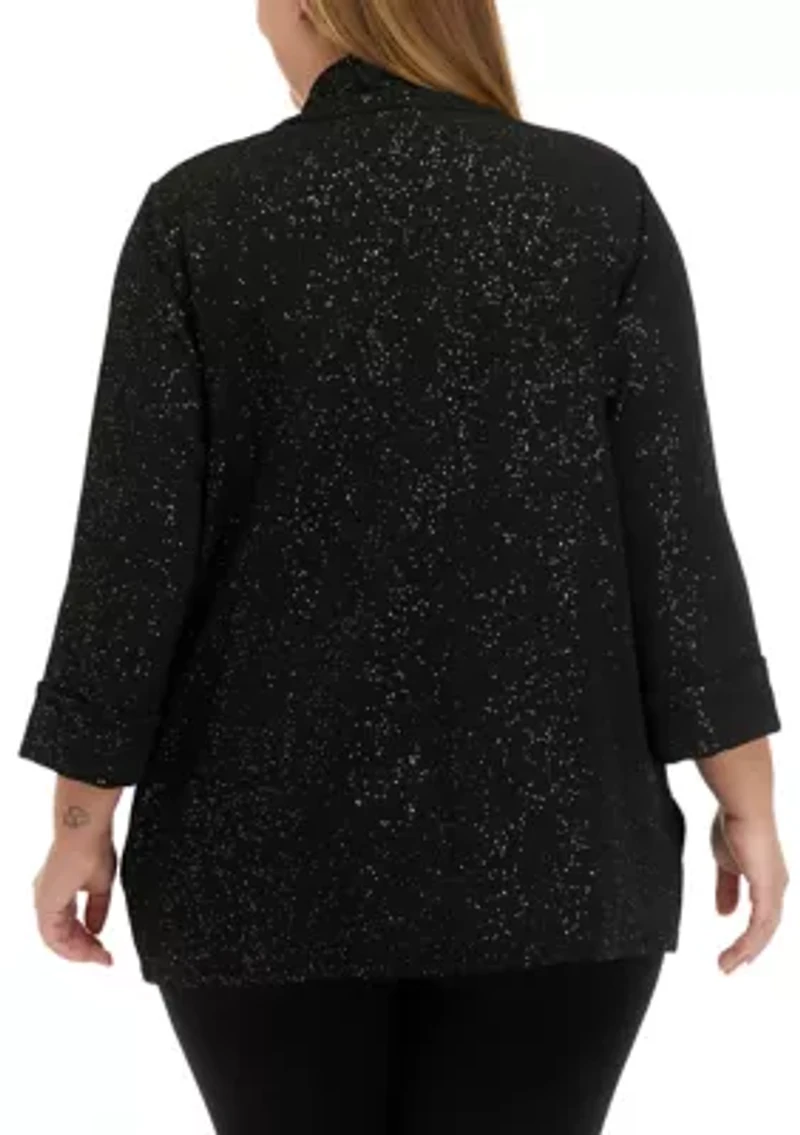 Plus 3/4 Sleeve Cardigan with Stretch Cross Hatch