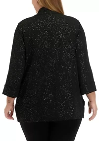 Plus 3/4 Sleeve Cardigan with Stretch Cross Hatch