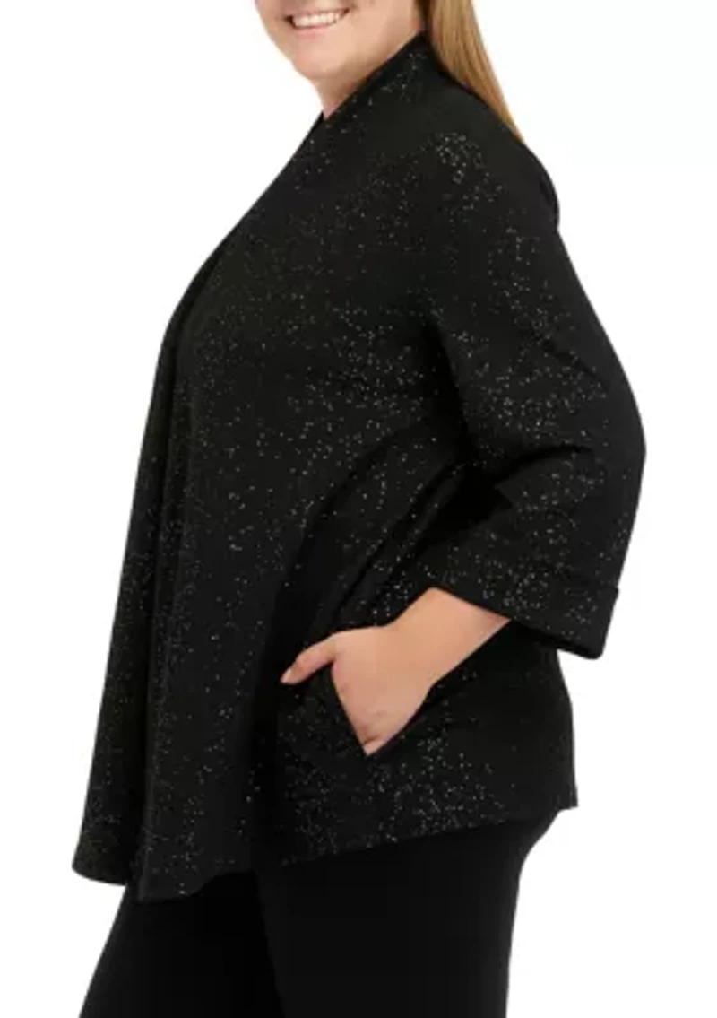 Plus 3/4 Sleeve Cardigan with Stretch Cross Hatch