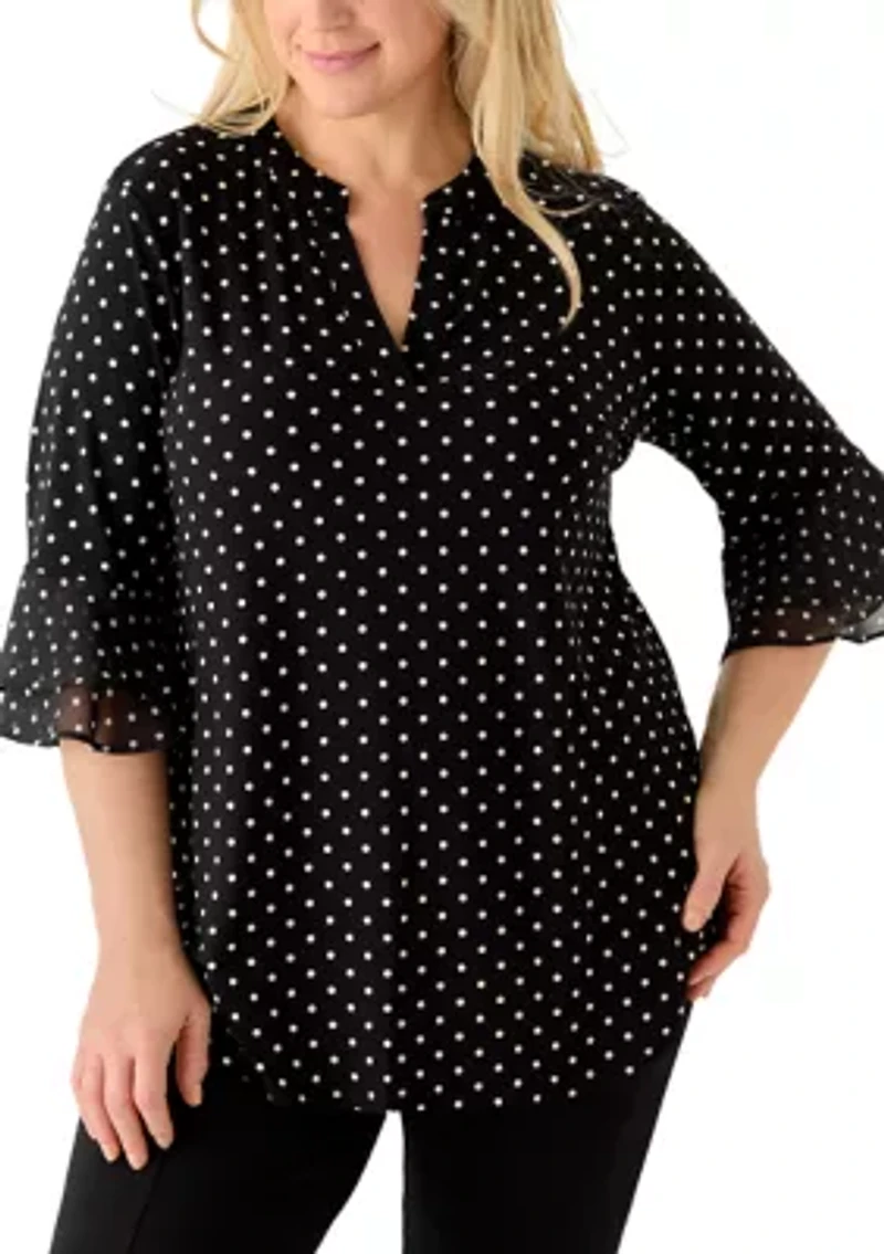 Plus Flutter Sleeve Split Neck Tunic Top