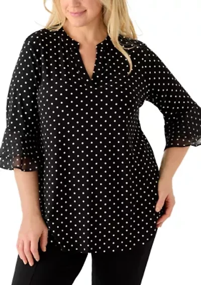 Plus Flutter Sleeve Split Neck Tunic Top