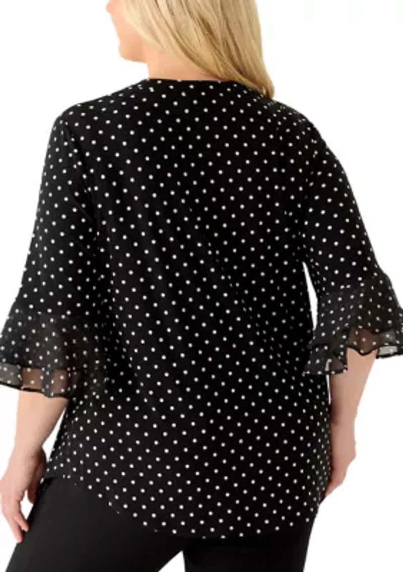 Plus Flutter Sleeve Split Neck Tunic Top