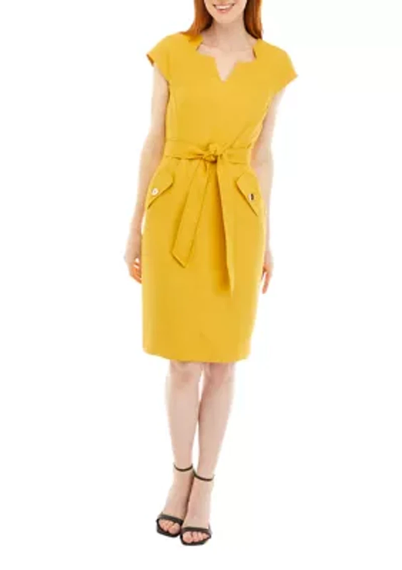 Petite Cap Sleeve Belted Dress