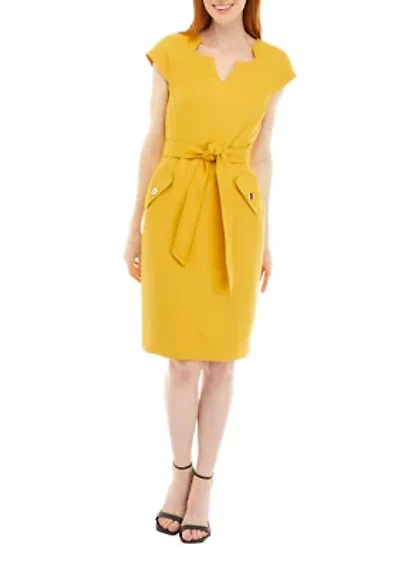 Petite Cap Sleeve Belted Dress