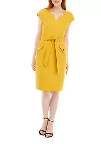 Petite Cap Sleeve Belted Dress