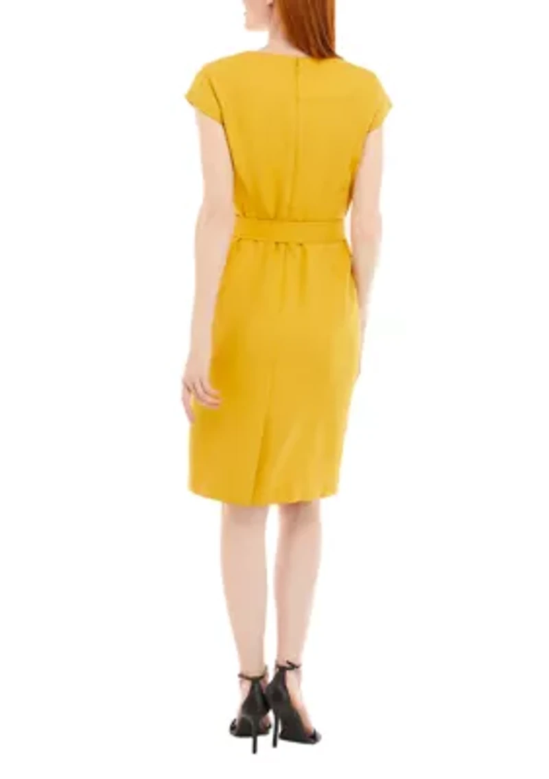 Petite Cap Sleeve Belted Dress