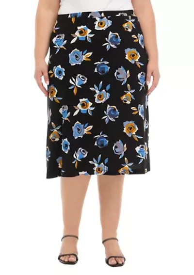 Plus Floral Printed Midi Skirt