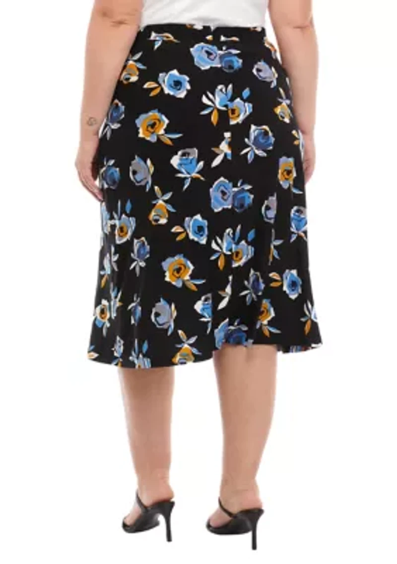 Plus Floral Printed Midi Skirt