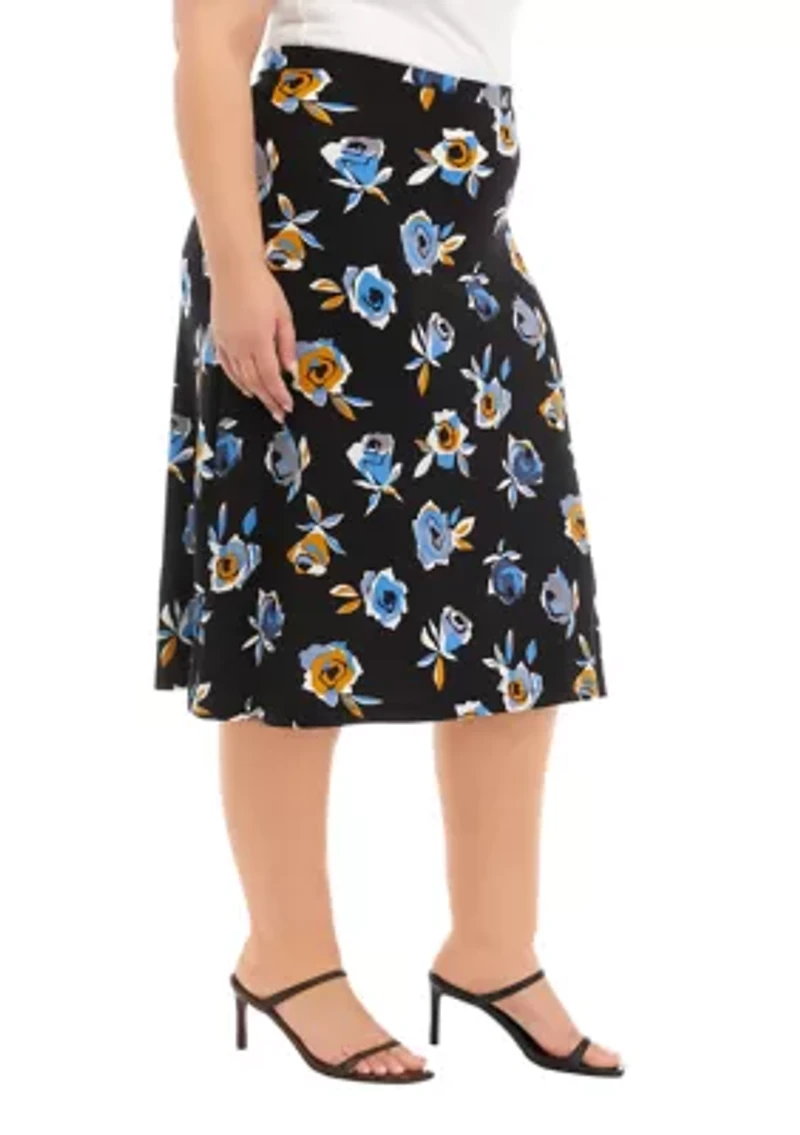Plus Floral Printed Midi Skirt