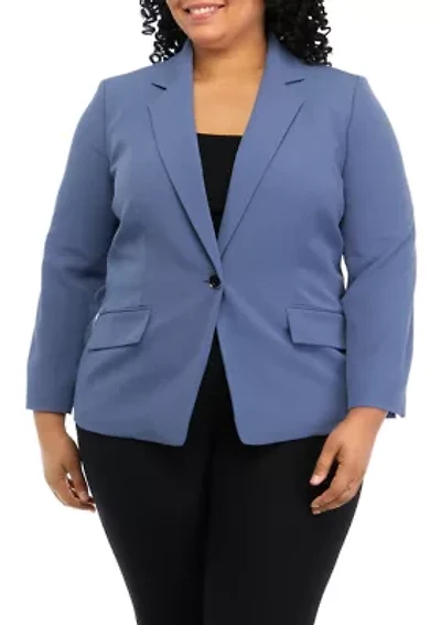 Plus One Button Flap Pocket Crepe Blazer