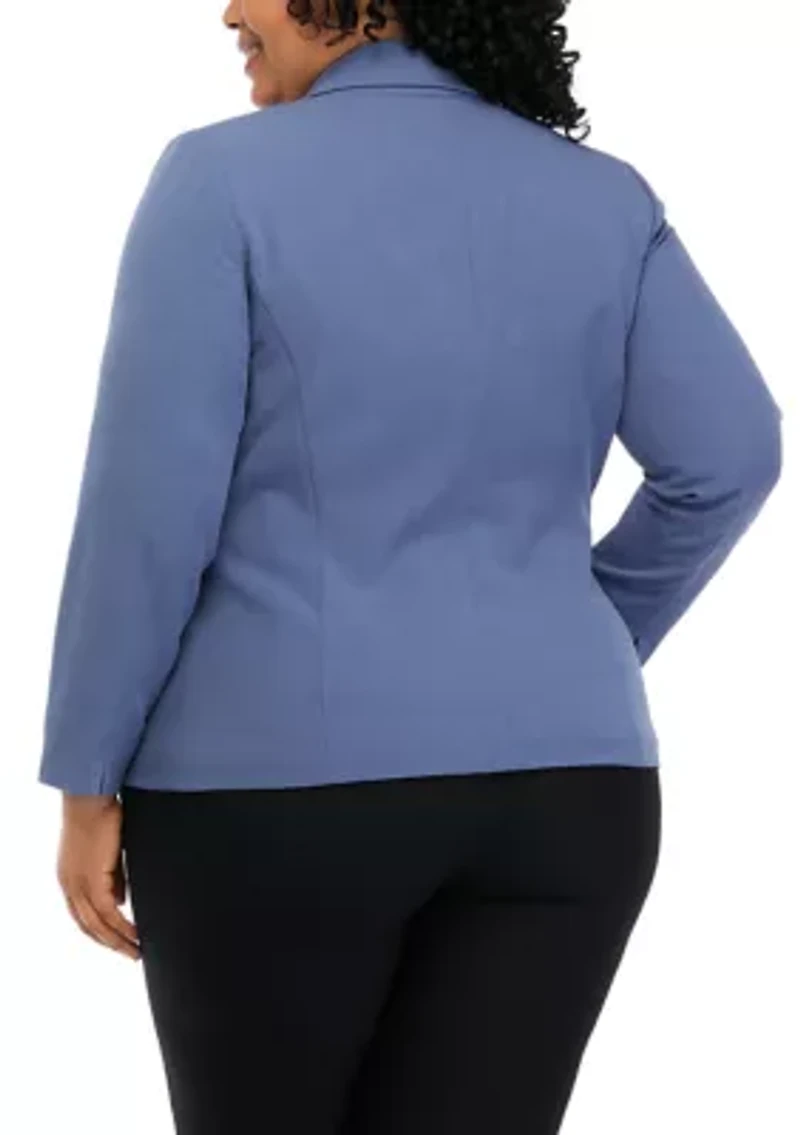 Plus One Button Flap Pocket Crepe Blazer