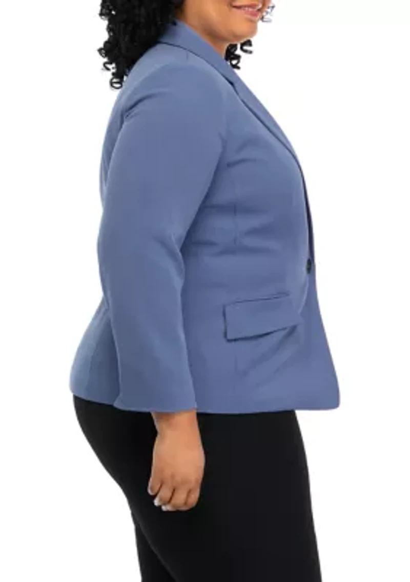 Plus One Button Flap Pocket Crepe Blazer
