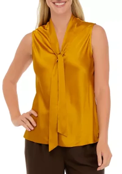 Petite Sleeveless Tie Front Blouse