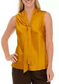 Petite Sleeveless Tie Front Blouse