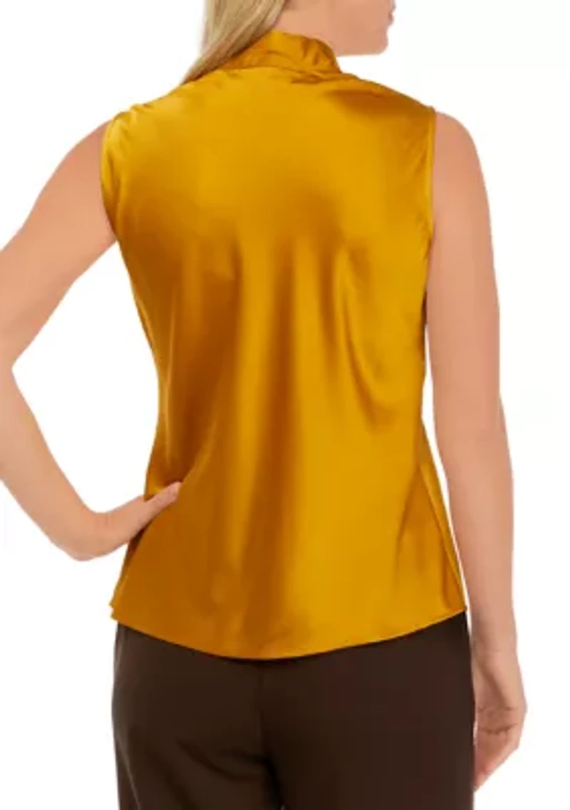 Petite Sleeveless Tie Front Blouse