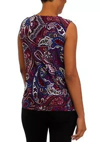 Petite Sleeveless Pleated Printed Top