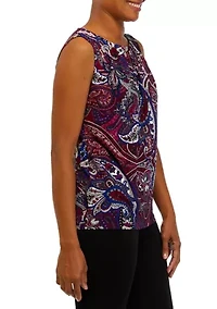 Petite Sleeveless Pleated Printed Top